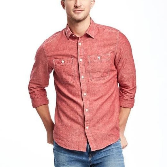 Old Navy Other - Old Navy Slim-Fit Red Chambray Linen Blend Shirt